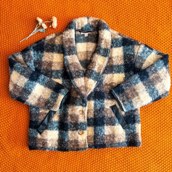 Knox Rose Jackets & Blazers - Knox Rose Cream, Brown, Blue and Tan Wool-Blend Jacket - Size M